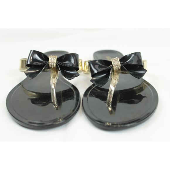 Soda Flip Flop Sandals Rhinestone Embellished Bow Women 6 Summer Black Silver - Picture 5 of 7